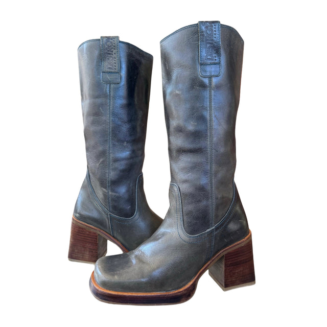DESTROY Vintage Platform Blue Leather Boots - Botablu