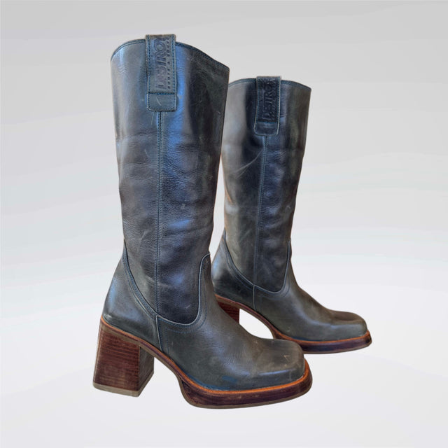 DESTROY Vintage Platform Blue Leather Boots - Botablu