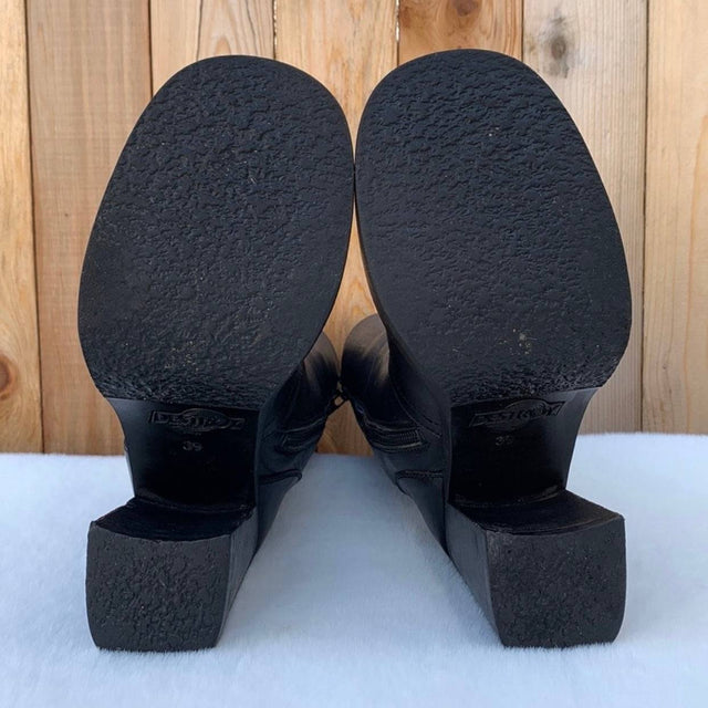 DESTROY Vintage Y2K Platform Chunky Square Toe Black Leather High Heel Ankle Boots - Botablu