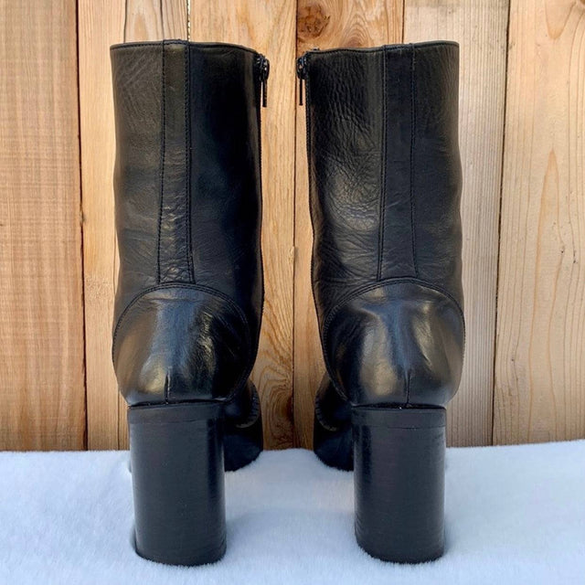 DESTROY Vintage Y2K Platform Chunky Square Toe Black Leather High Heel Ankle Boots - Botablu