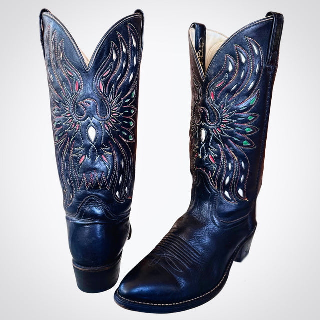 DINGO ACME Vintage Eagle Black Cowboy Boots - Botablu