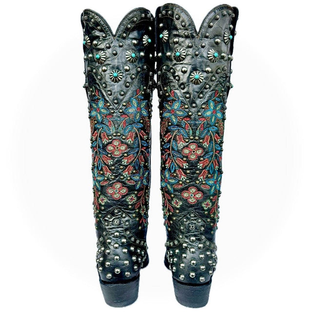 DOUBLE D RANCH By OLD GRINGO Huron Valley 17” Studded Floral Knee High Cowgirl Cowboy Western Boots - Botablu