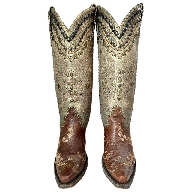 DOUBLE D RANCH Glitter Gultch Studded Knee High Cowboy Boots - Botablu