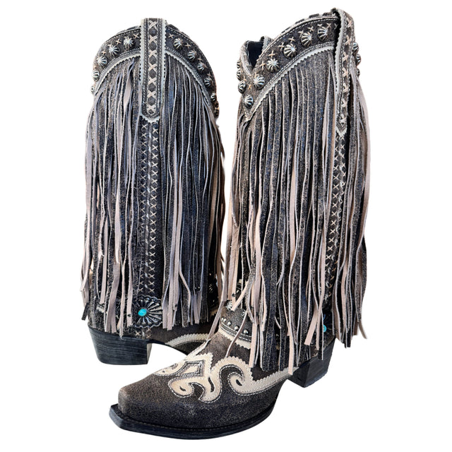 DOUBLE D RANCH Prescott Fringe Studded Cowgirl Boots - Botablu
