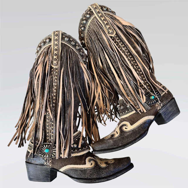 DOUBLE D RANCH Prescott Fringe Studded Cowgirl Boots - Botablu