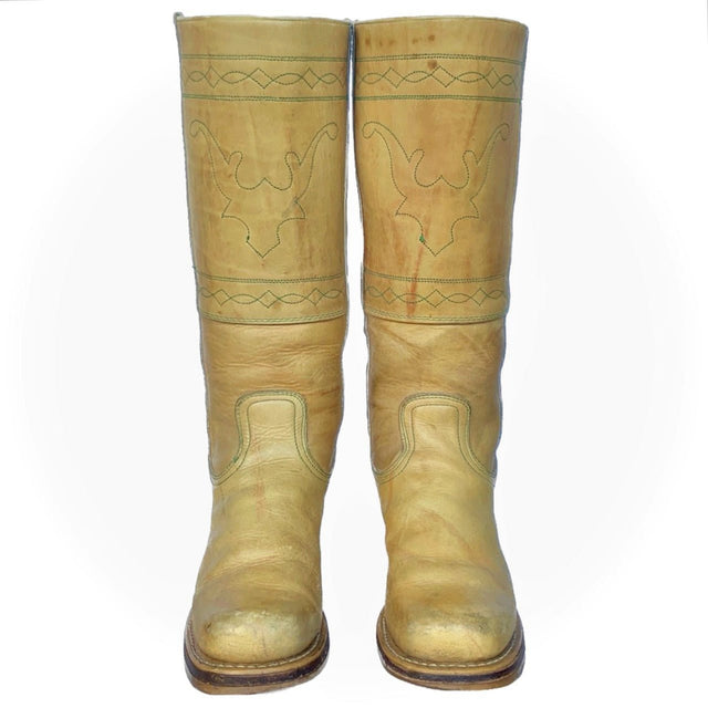 DOUBLE H Vintage Frye Style Banana Campus Stitching Horse Tall Knee High Boots - Botablu