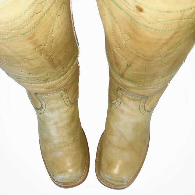 DOUBLE H Vintage Frye Style Banana Campus Stitching Horse Tall Knee High Boots - Botablu