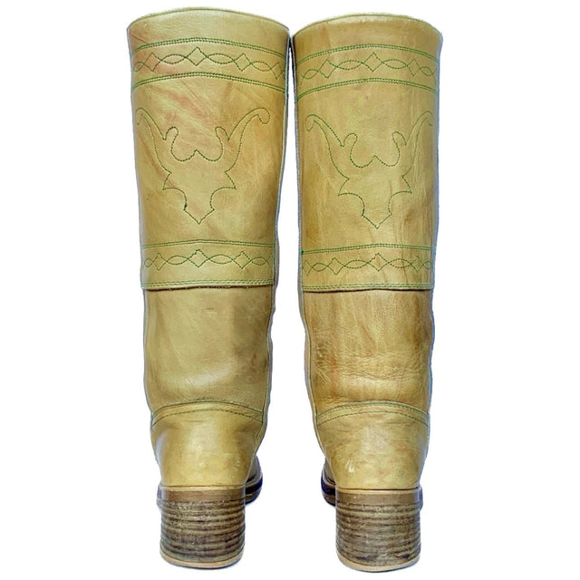 DOUBLE H Vintage Frye Style Banana Campus Stitching Horse Tall Knee High Boots - Botablu