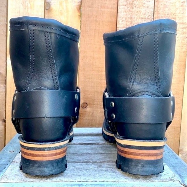 DURANGO Vintage Harness Chunky Lug Sole Black Biker Moto Ankle Bootie Boots - Botablu