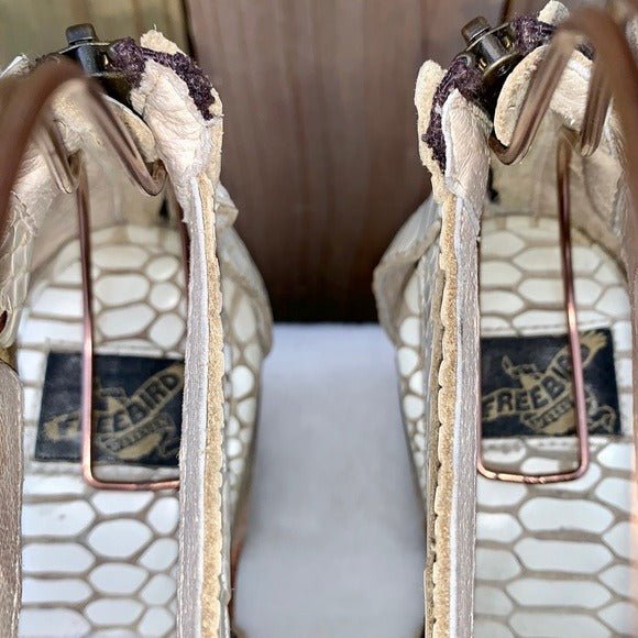 FREEBIRD BY STEVEN Claw White Snake Leather Strappy Boho Western Sandals - Botablu