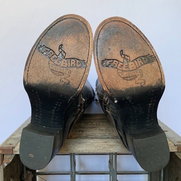 FREEBIRD BY STEVEN Clive Black Brown Strappy Buckle Tall Knee High Boho Boots - Botablu