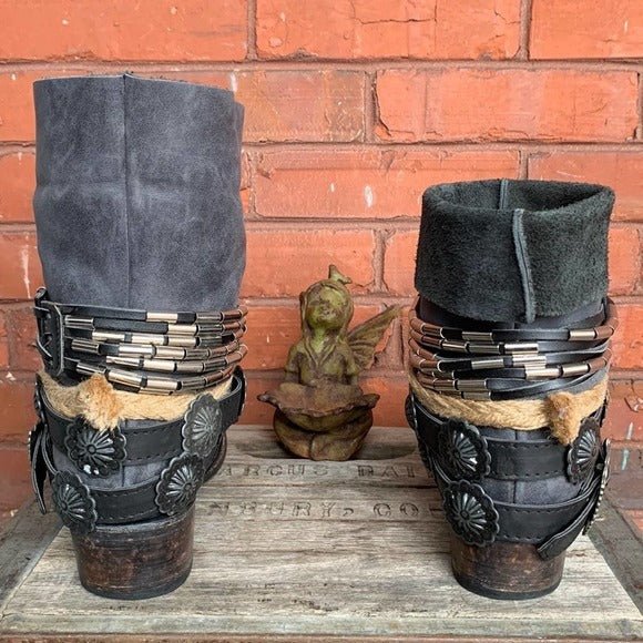 FREEBIRD BY STEVEN Yerba Strappy Chain Short Leather Boho Western Ankle Bootie Boots - Botablu