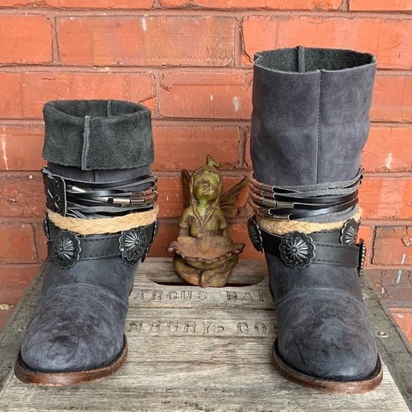 FREEBIRD BY STEVEN Yerba Strappy Chain Short Leather Boho Western Ankle Bootie Boots - Botablu