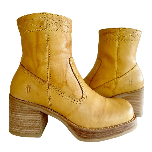 FRYE Banana Platform Villager Zip Stitch Vintage Y2K Ankle Boots - Botablu