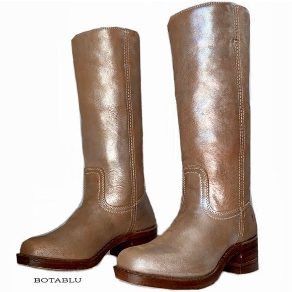 FRYE Campus 14L Metallic Silver Multi Gold Tall Square Toe Chunky Western Boots - Botablu