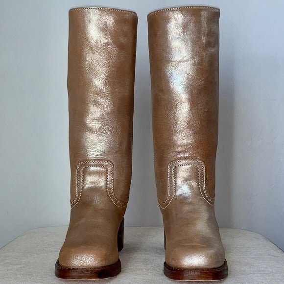 FRYE Campus 14L Metallic Silver Multi Gold Tall Square Toe Chunky Western Boots - Botablu