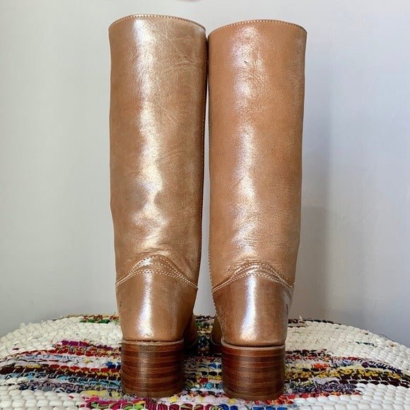 FRYE Campus 14L Metallic Silver Multi Gold Tall Square Toe Chunky Western Boots - Botablu