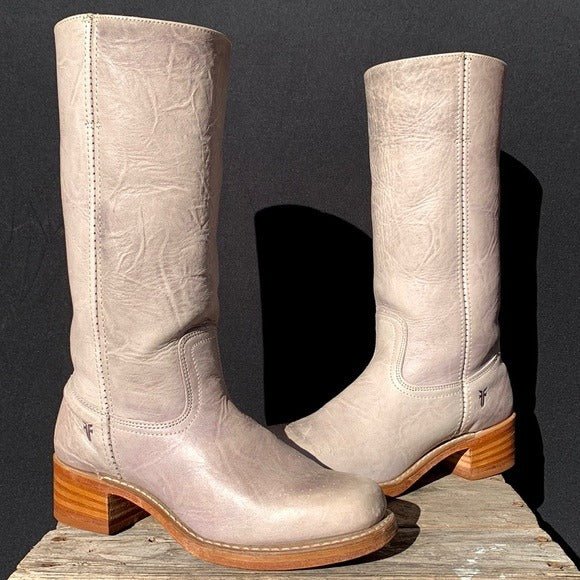 FRYE Campus 14L Violet Gray Purple Tall Boho Western Motorcycle Boots - Botablu