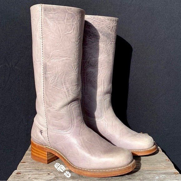 FRYE Campus 14L Violet Gray Purple Tall Boho Western Motorcycle Boots - Botablu