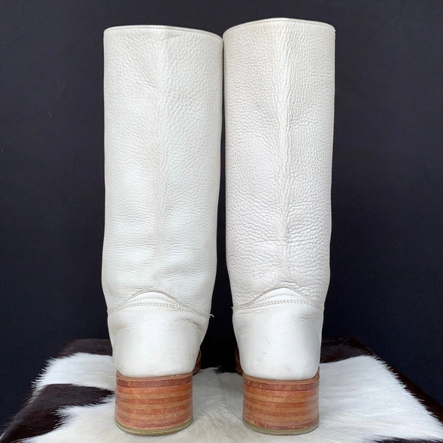 FRYE Campus 14L White Leather Tall Western Motorcycle Boots - Botablu