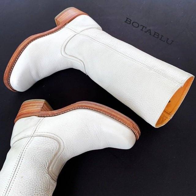 FRYE Campus 14L White Leather Tall Western Motorcycle Boots - Botablu