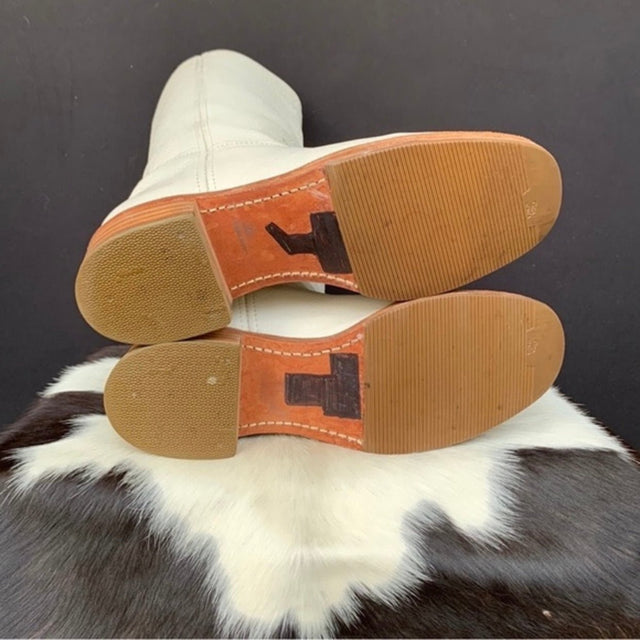 FRYE Campus 14L White Leather Tall Western Motorcycle Boots - Botablu