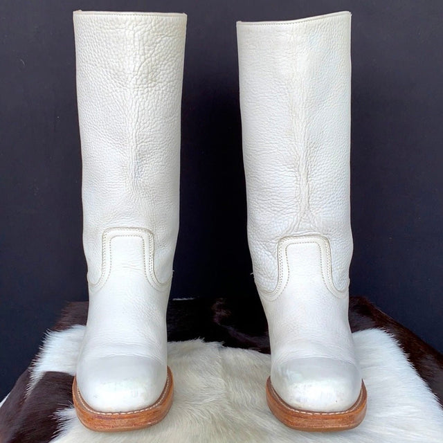 FRYE Campus 14L White Leather Tall Western Motorcycle Boots - Botablu
