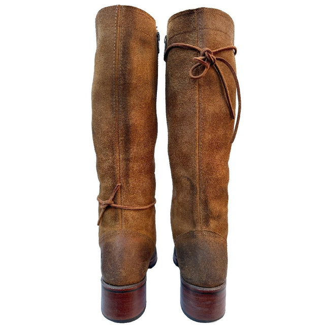 FRYE Campus Lace Up Tall Knee High Zippered Brown Leather Boots - Botablu
