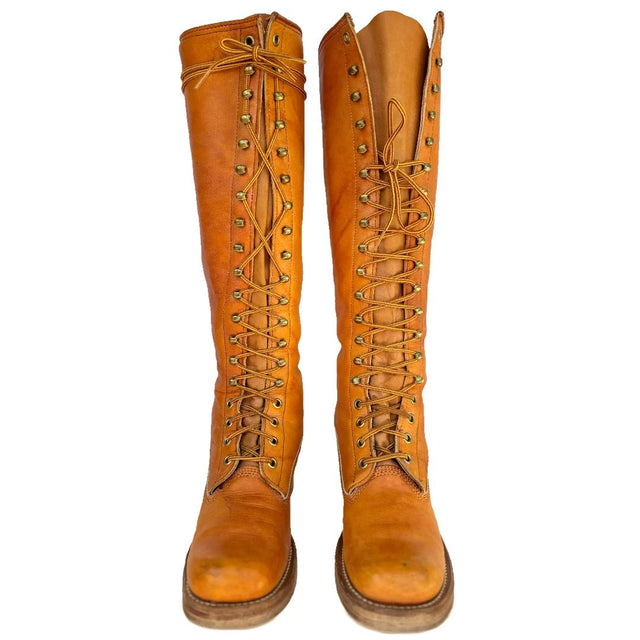 FRYE Campus Lace Up True Vintage Black Label Tall Knee High Sunrise Leather Boots - Botablu