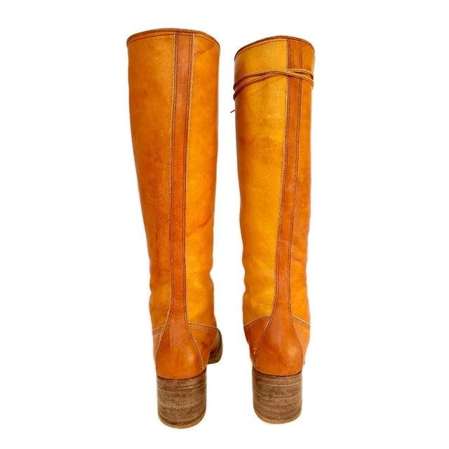 FRYE Campus Lace Up True Vintage Black Label Tall Knee High Sunrise Leather Boots - Botablu