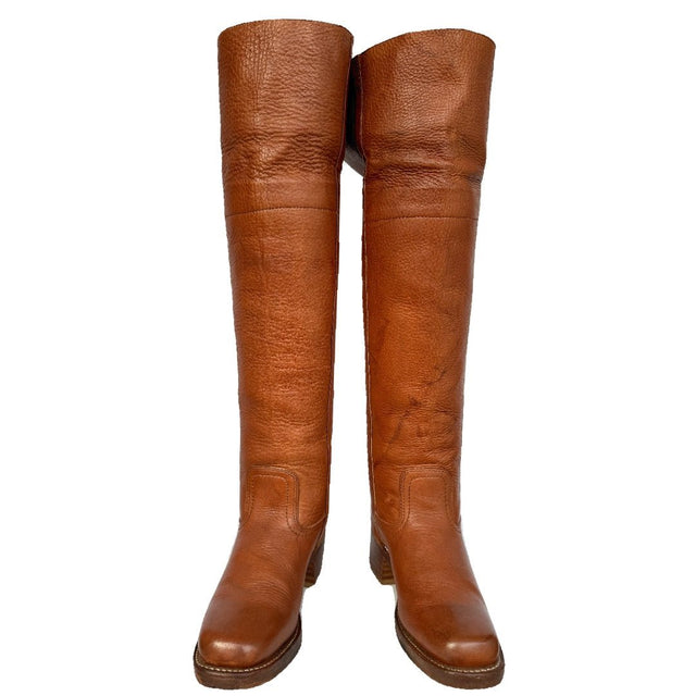 FRYE Campus Over the Knee OTK Brown Chunky Square Toe Western Boots - Botablu
