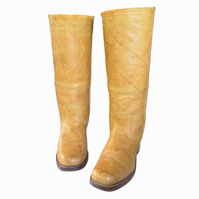 FRYE Campus Stitching Horse Banana Cowboy Boots - Botablu