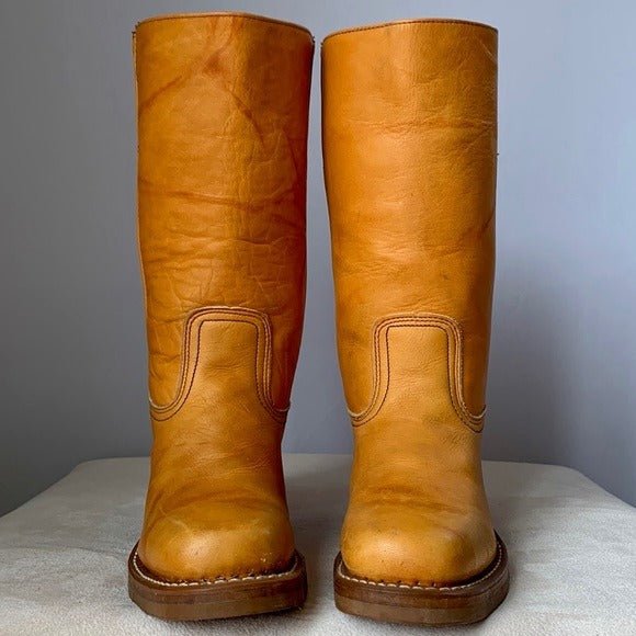 Frye Campus Vintage Sunrise Leather Chunky Square Toe Western Boots - Botablu