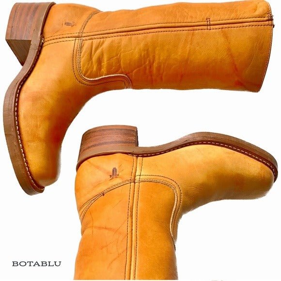 Frye Campus Vintage Sunrise Leather Chunky Square Toe Western Boots - Botablu