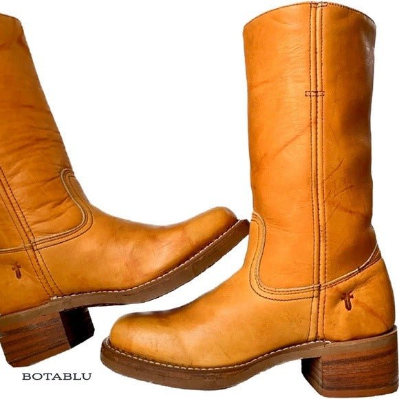 Frye Campus Vintage Sunrise Leather Chunky Square Toe Western Boots - Botablu