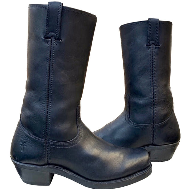 FRYE Cavalry 12L Black Leather Campus-Style Square Toe Boots Size 9.5 - Botablu