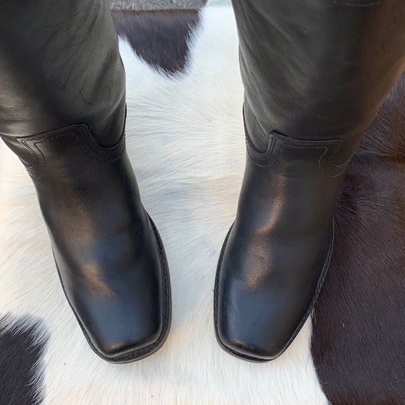 FRYE Cavalry 12L Black Leather Campus-Style Square Toe Boots Size 9.5 - Botablu