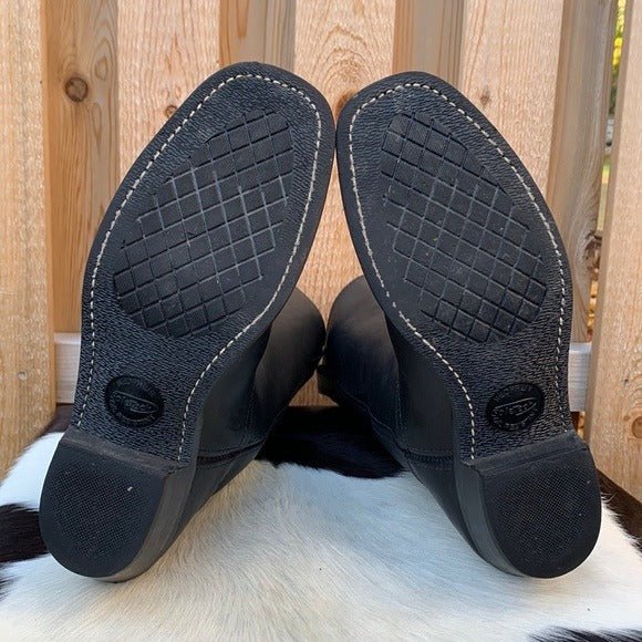 FRYE Cavalry 12L Black Leather Campus-Style Square Toe Boots Size 9.5 - Botablu