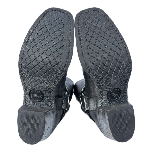 FRYE Harness Biker Moto Motorcycle Black Metallic Short Ankle Bootie Boots - Botablu