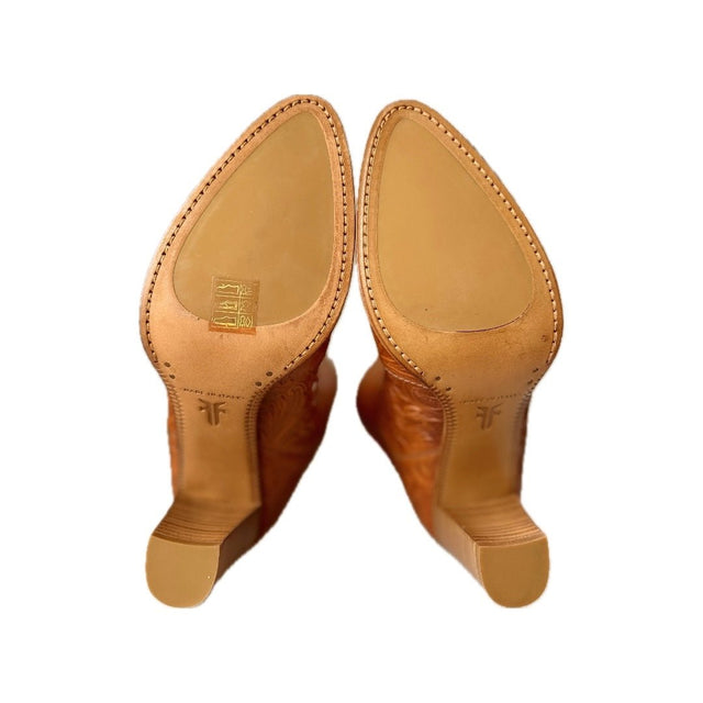 FRYE Italy Tooled Leather Brown Knee High Boots - Botablu