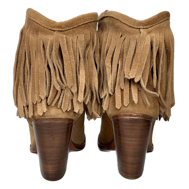 FRYE Llana Fringe Tan Suede Leather Western Ankle Bootie Boots - Botablu
