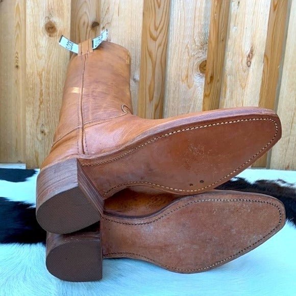 FRYE New Vintage Tall Knee High Brown Leather Boho Cowgirl Western Boots - Botablu