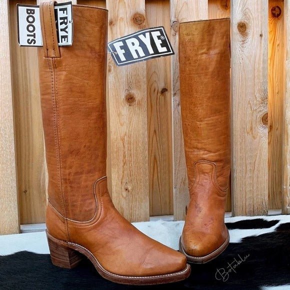 FRYE New Vintage Tall Knee High Brown Leather Boho Cowgirl Western Boots - Botablu