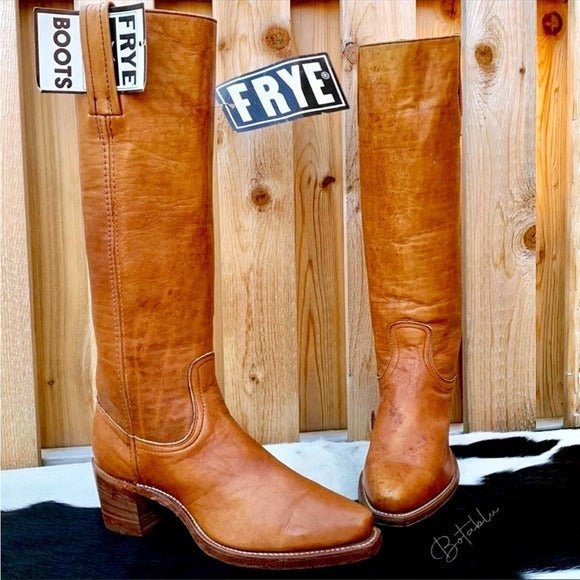 FRYE New Vintage Tall Knee High Brown Leather Boho Cowgirl Western Boots - Botablu