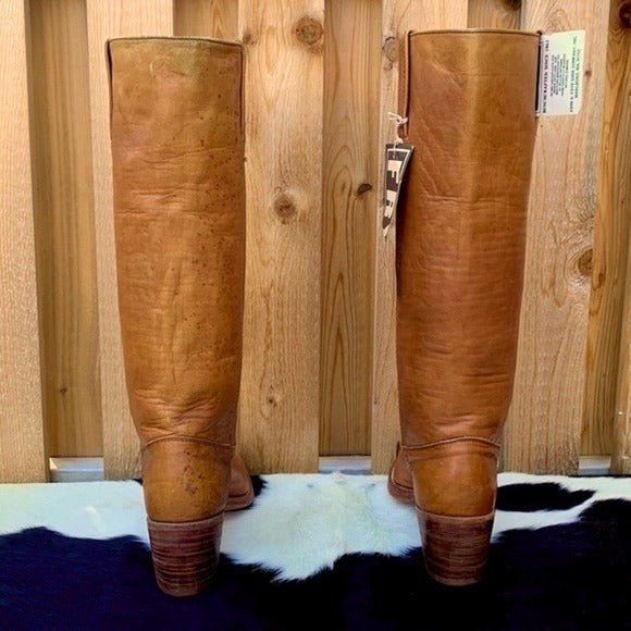 FRYE New Vintage Tall Knee High Brown Leather Boho Cowgirl Western Boots - Botablu