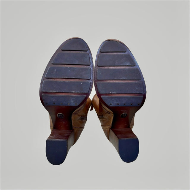 FRYE Parker Lace Up Zippered Tan Knee High Boots - Botablu