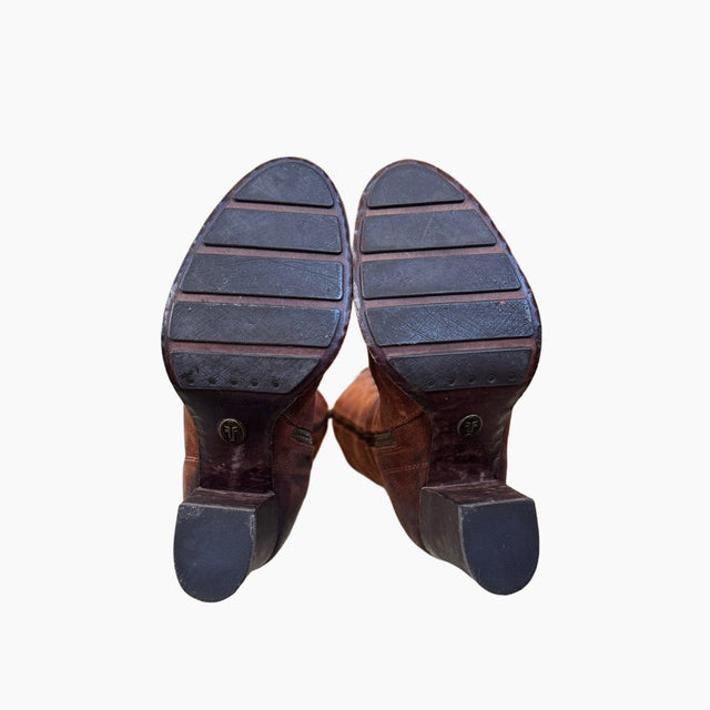 FRYE Parker Moccasin Lace Up Knee High Zipper Brown Boots - Botablu