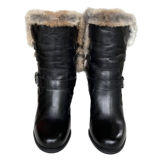 FRYE Penny Lux Rabbit Fur Lined High Heel Winter Moto Boots - Botablu