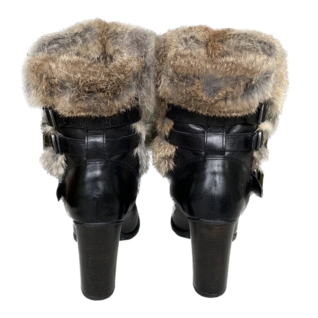 FRYE Penny Lux Rabbit Fur Lined High Heel Winter Moto Boots - Botablu