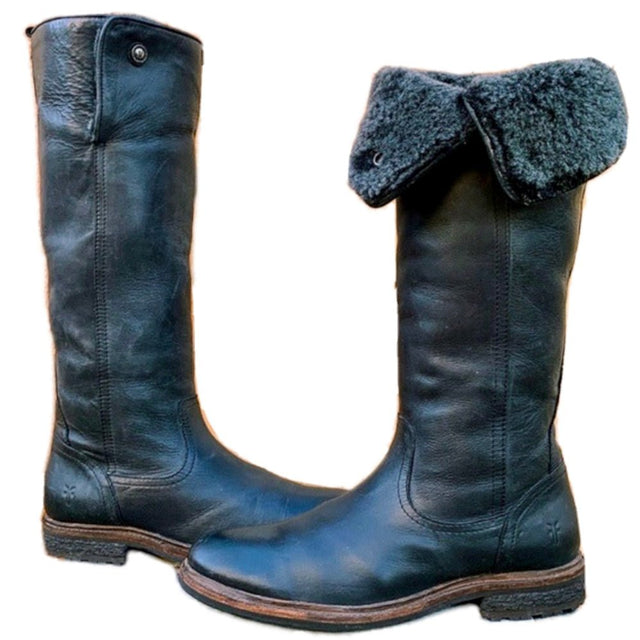 FRYE Shearling Lined Tall Black Leather Fall Winter Boots - Botablu